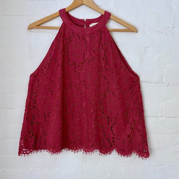 Sophie Rue Tops - Sophie Rue Pink Lace High Neck Crop Top Size M